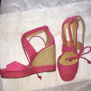 Hot Pink Strappy Woven Heel
